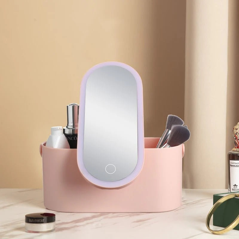 Portable LED Light Storage Box Beauty And Makeup Mirror